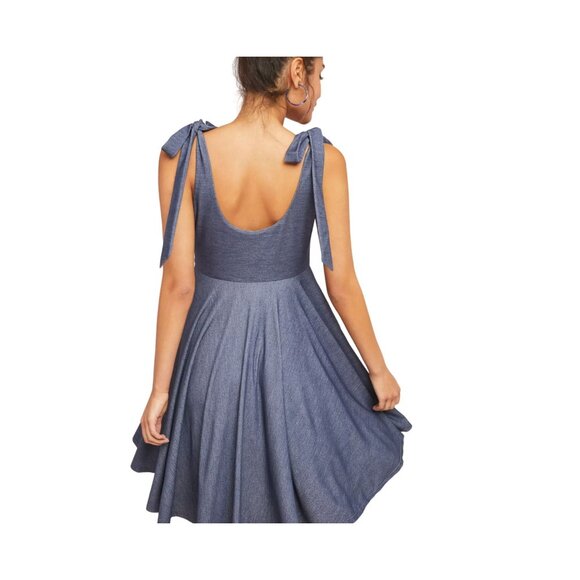 Anthropologie Hutch Amara Tied Shoulders Indigo Blue Scoop Back Dress XL - Picture 3 of 8